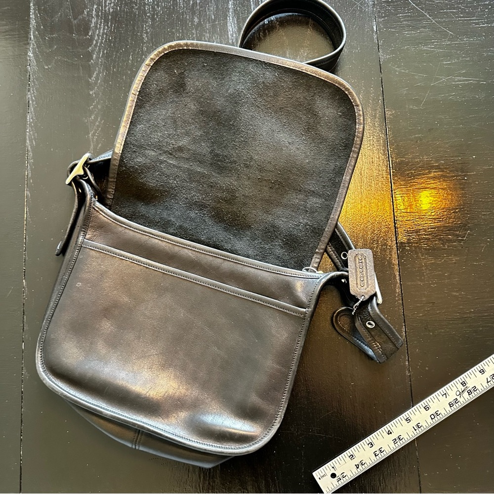 Vintage Y2K COACH Black Genuine Leather Satchel Bag Unisex Patrica Saddle - Picture 10 of 15